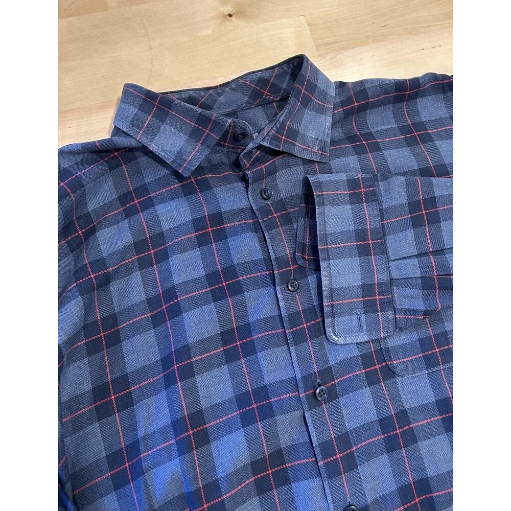 Johnnie-O Hangin' Out Shirt 2XL XXL Plaid Long Sleeve Navy Grey Red Cotton Mens